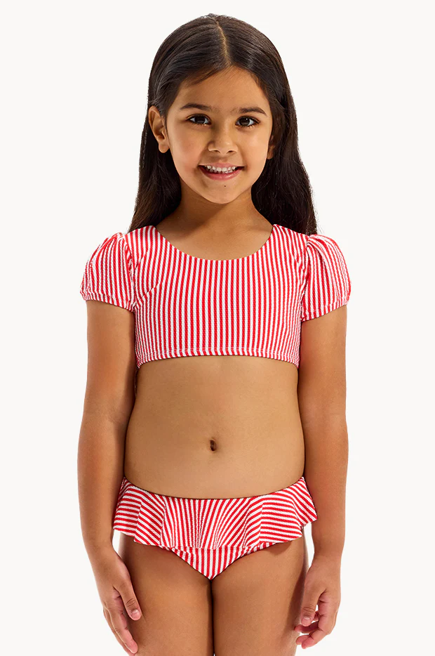 Girls Textured Stripe Tie Crop Set