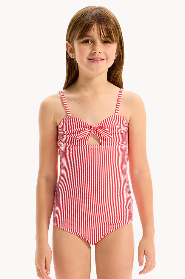 Girls Textured Stripe Tie Front One Piece - Image 3