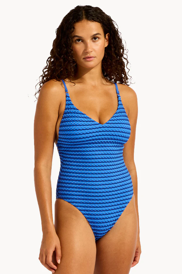 Mesh Effect V Neck One Piece