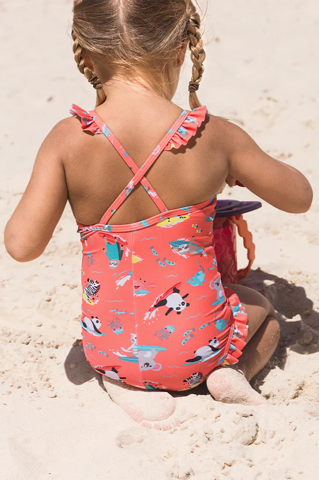 Toddler Girls Surf Animal Frill Thin Strap One Piece - Image 2