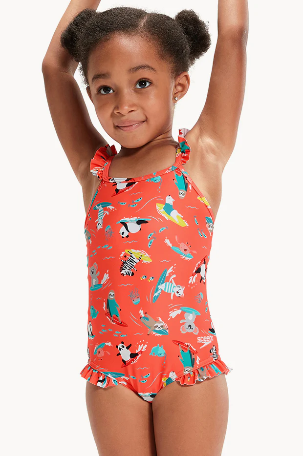 Toddler Girls Surf Animal Frill Thin Strap One Piece - Image 3