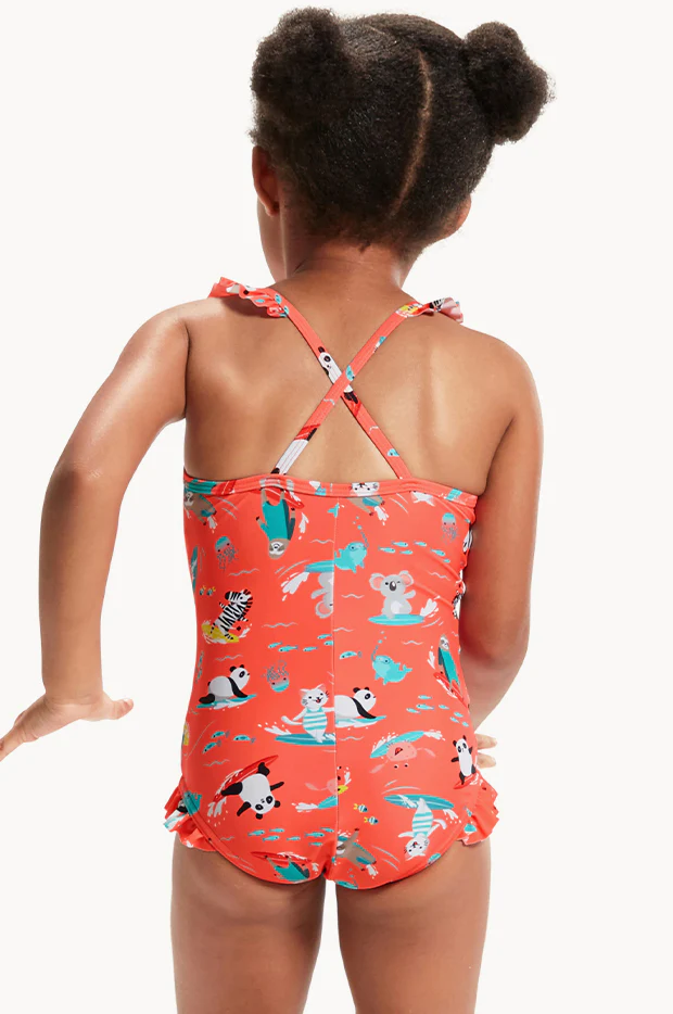 Toddler Girls Surf Animal Frill Thin Strap One Piece - Image 4