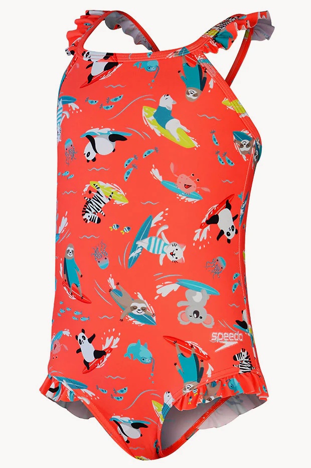 Toddler Girls Surf Animal Frill Thin Strap One Piece - Image 5