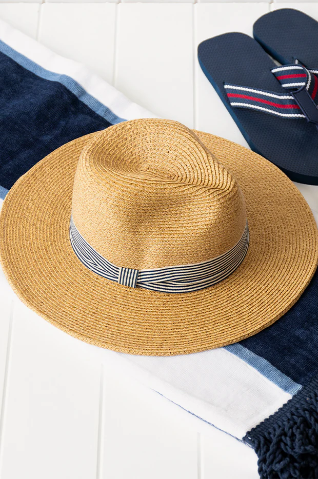 Mens Stripe Band Panama Hat - Image 2