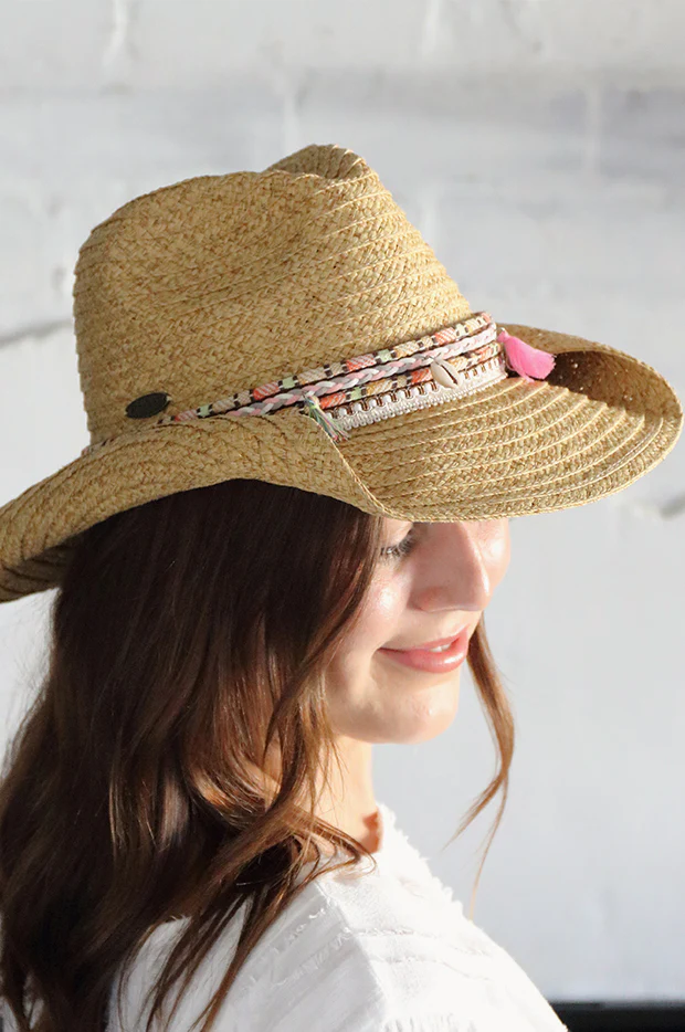 Shell And Tassel Trim Cowboy Hat - Image 2