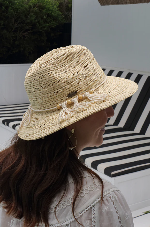 Tassel Bead Trim Panama Hat - Image 3