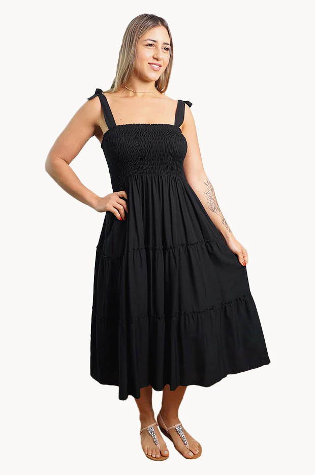 Plain Tie Up Smock Dress