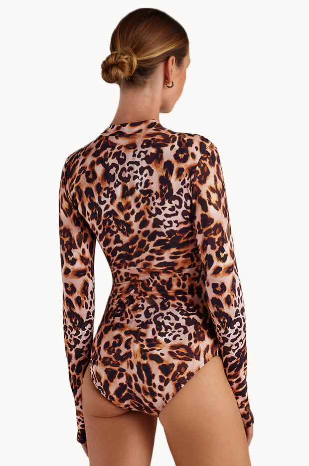 Leopardo Ruched Long Sleeve Sunsuit - Image 2
