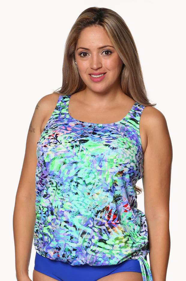 Abstract Leaf D/DD Cup Blouson Tankini Separate