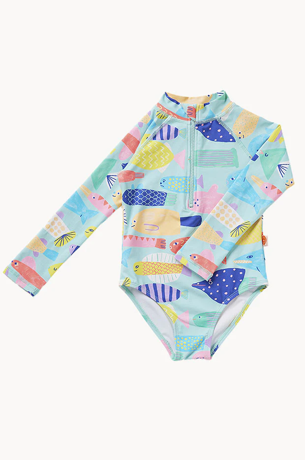 Toddler Girls Rainbow Reef Long Sleeve Sunsuit - Image 2