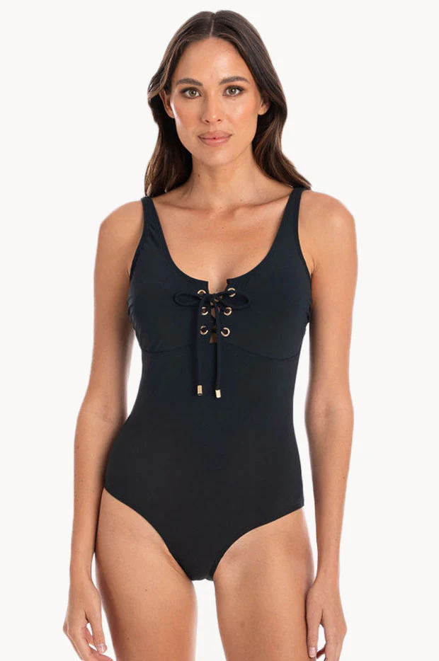 Plain Eyelet Lace Up One Piece