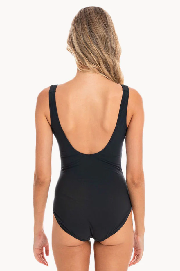 Plain Gathered Square Neck One Piece - Image 3