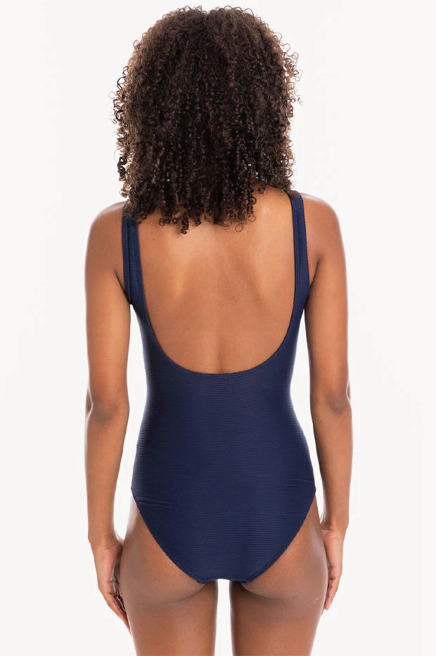 Plain Textured Mesh High Neck One Piece - Image 2