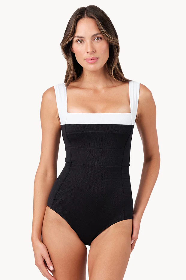 Monochrome Texture Classic Square Neck One Piece - Image 4