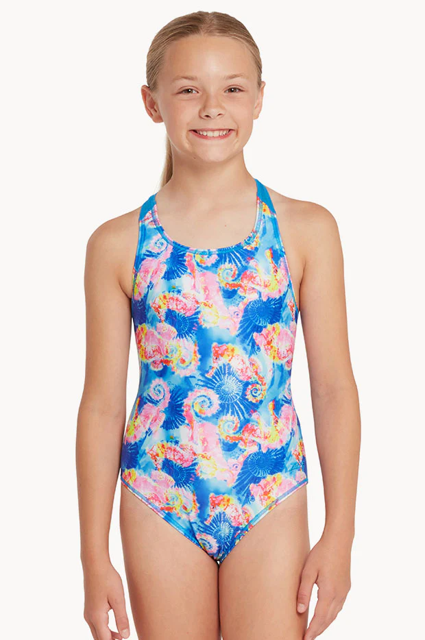 Girls Aqua Pony Flyback One Piece